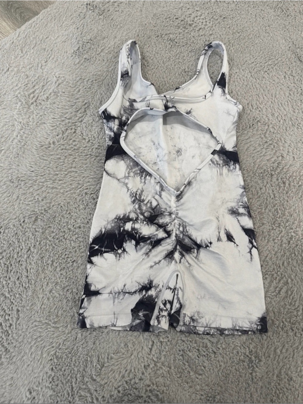 Tie-Dye Cutout Tank Romper in Black and White